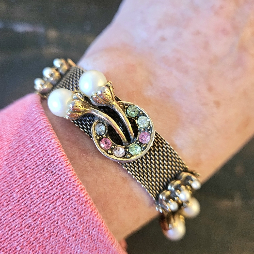 Vintage1940s Goldette Pearl and Gemstone Bracelet